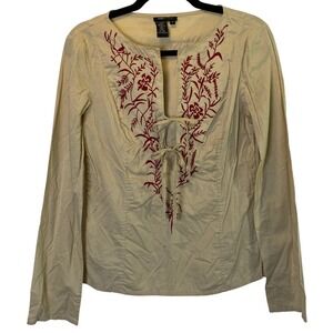BCBGMAXAZRIA Women's Size Small Embroidered Peasant Blouse Y2K Boho Festival‎